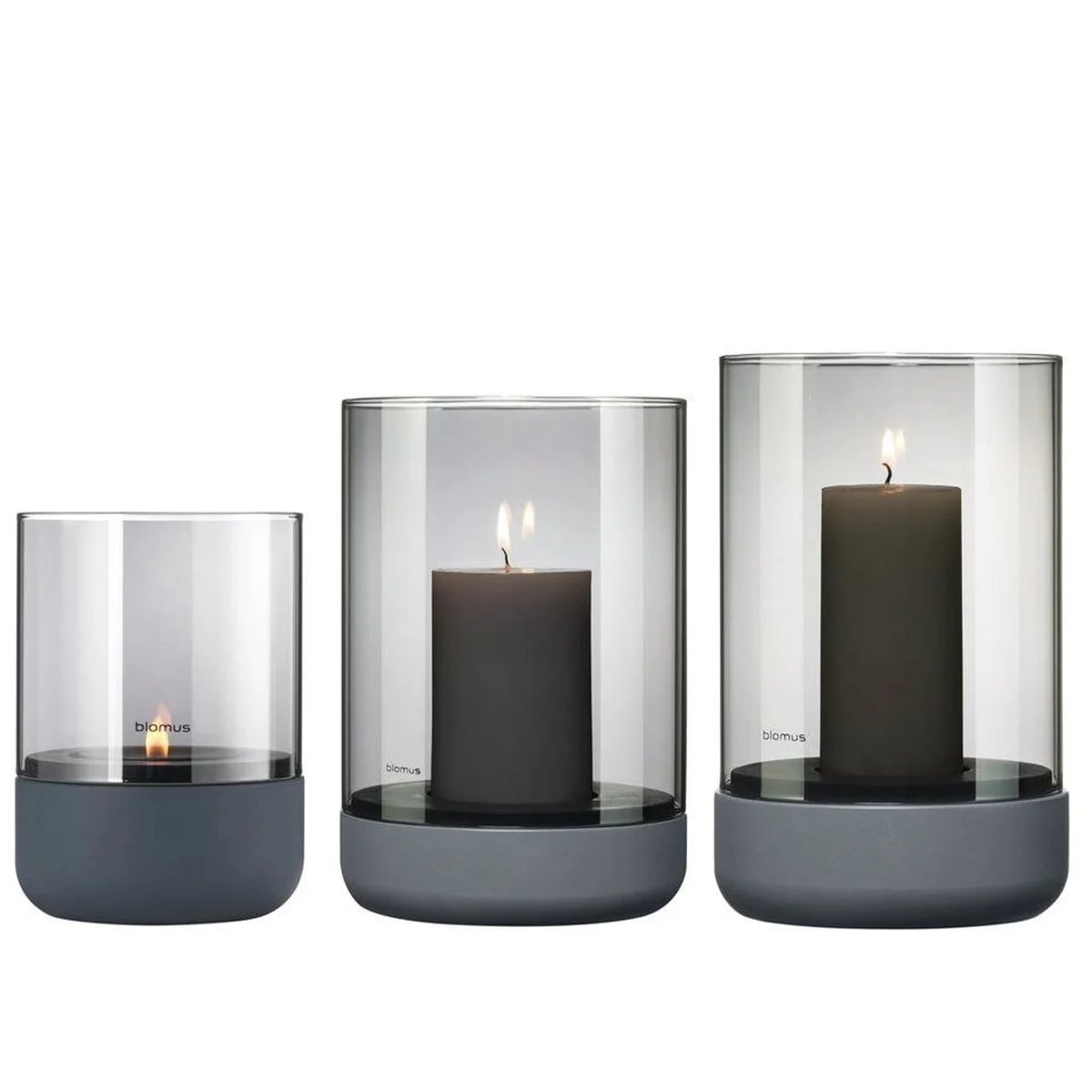 blomus CALMA Windlicht, modernes Design, Set mit 3 Größen, Glas und Betonsockel
