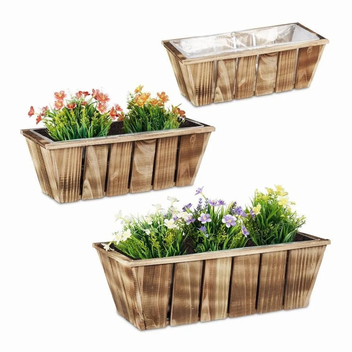 Relaxdays Pflanzkübel 3er Set, rustikales Design, witterungsbeständig