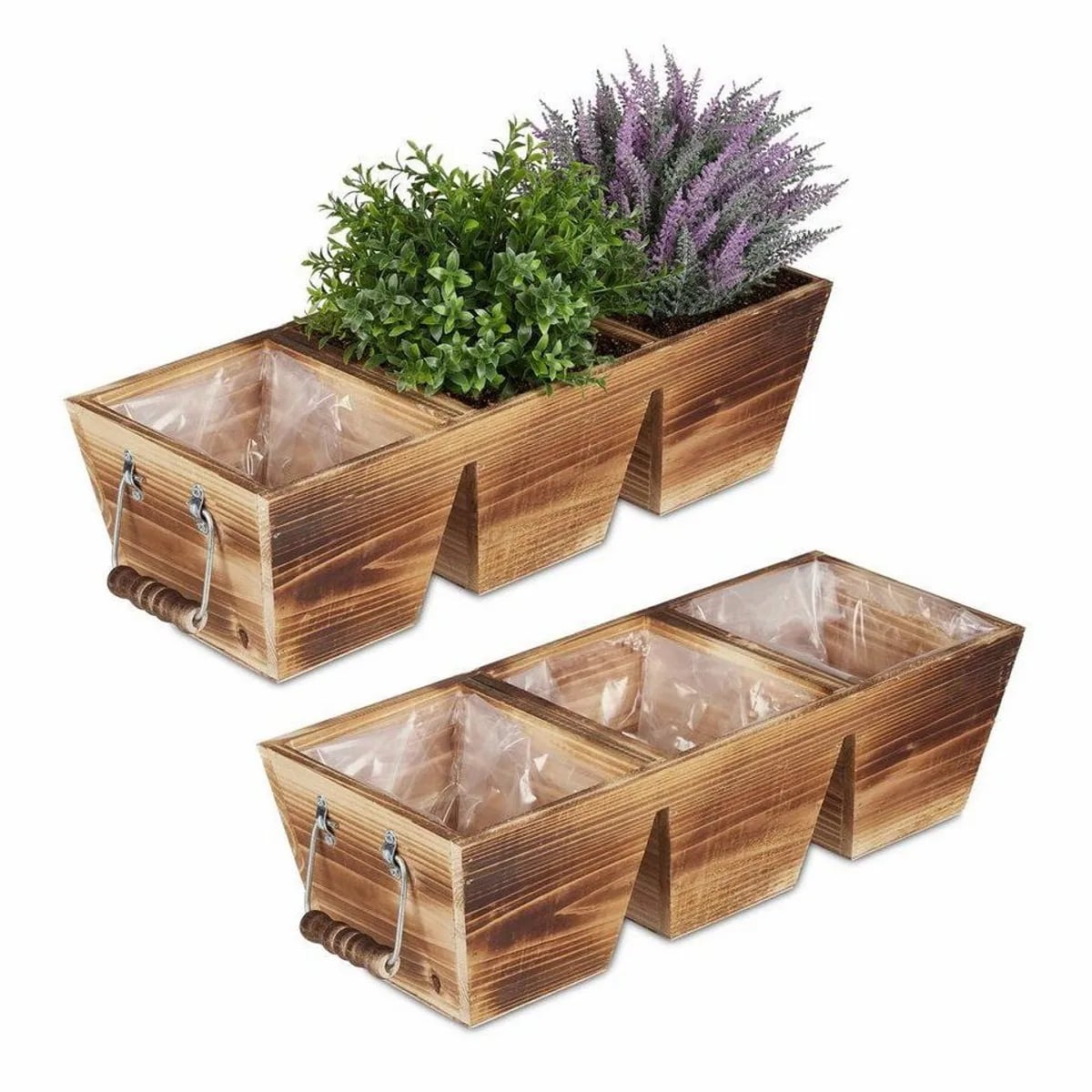 Relaxdays Blumenkasten Holz, 3 Fächer, handgefertigt, rustikales Design