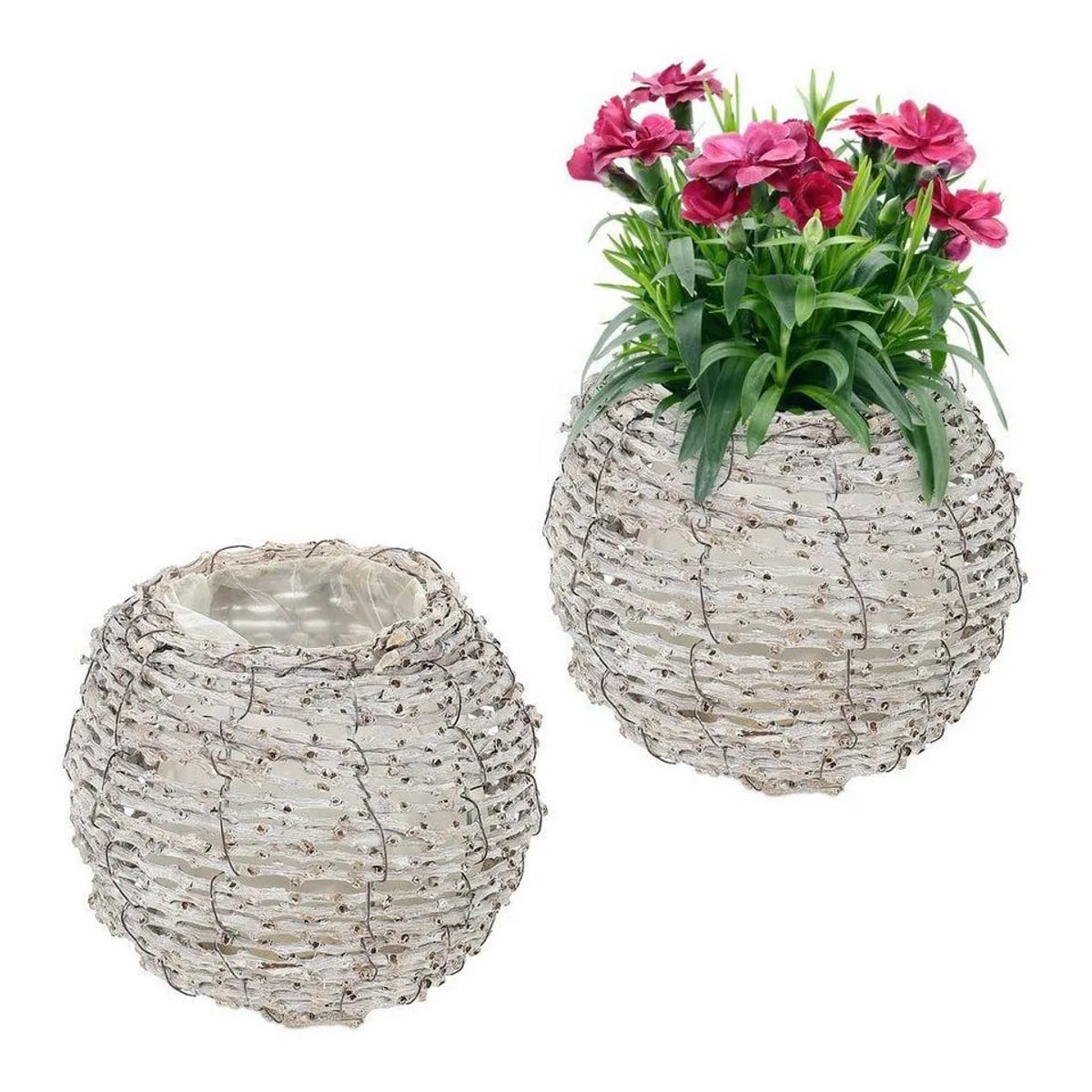 Relaxdays Blumentopf, 2er Set, rustikales Design, vielseitig einsetzbar