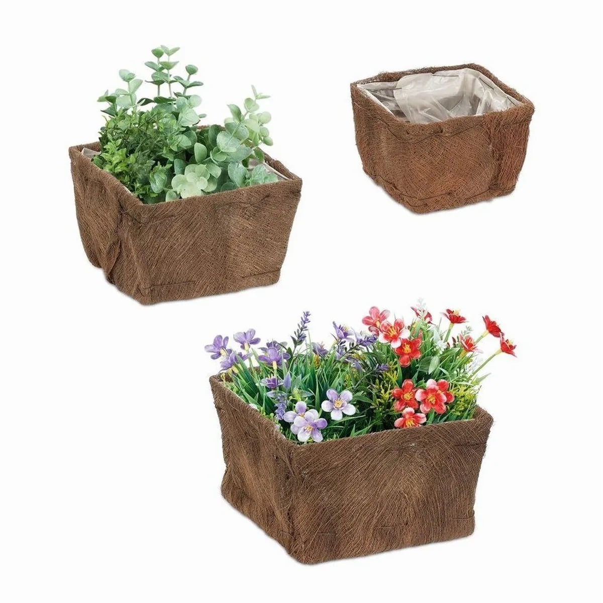 Relaxdays Blumentopf 3er Set, rustikales Design, direkt bepflanzbar