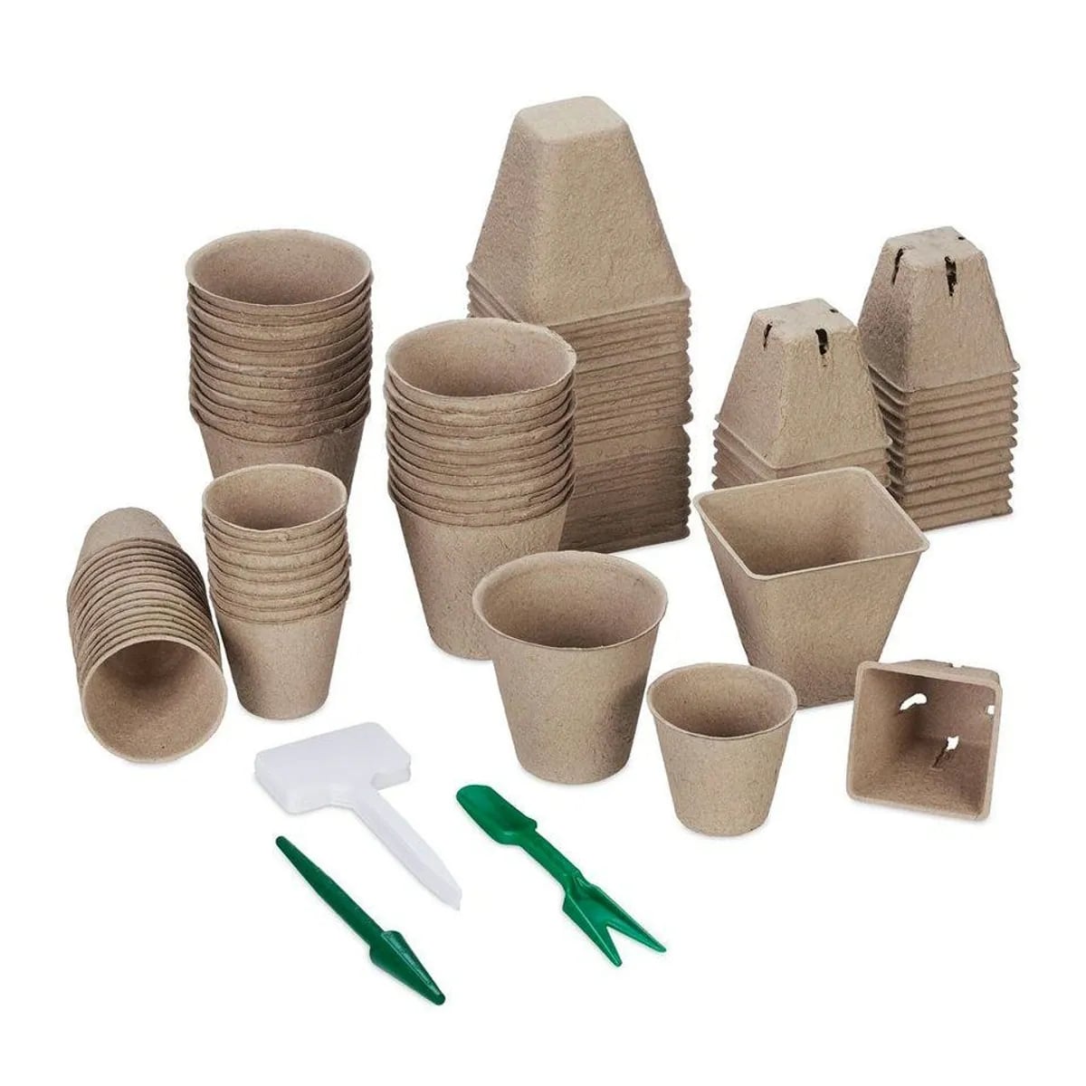 Relaxdays Anzuchttopf Set, 96 biologische Töpfe mit Zubehör